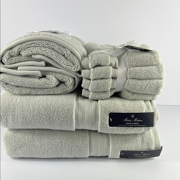 8 Pc Brooks Brothers Gray Bath Towel Set Premium Cotton Zero Twist Solucell NEW - Picture 1 of 9
